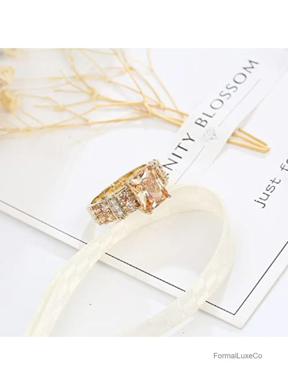 Square Halo 14k Yellow Gold Plated Cubic Zirconia Statement Ring for Women